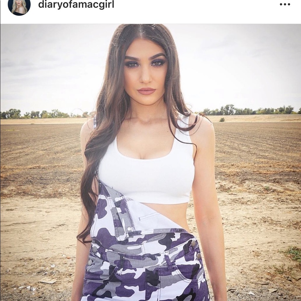 Fashion Nova Purple Camo Cargo Overalls - Medium